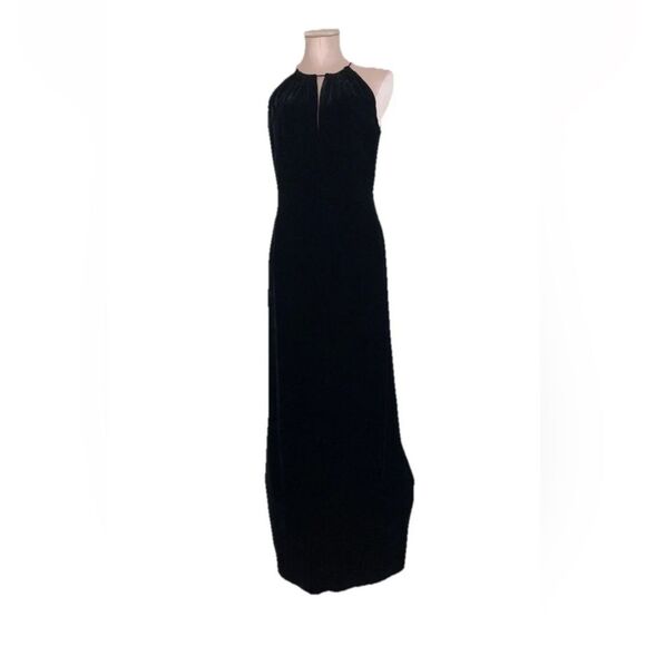 Anne Klein Black Velvet Halter Sheath Maxi Dress Evening Gown - Picture 2 of 6